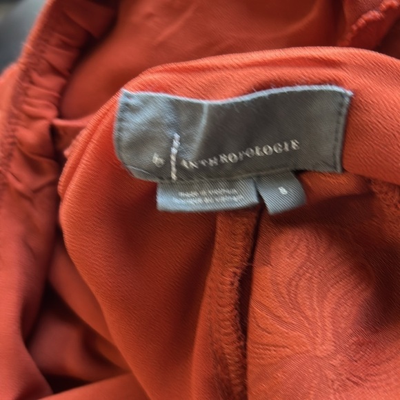 Anthropologie Shirt Textured Floral Ruffle Blouse Top Rust Crimson Tie Back Sz S - Picture 9 of 13